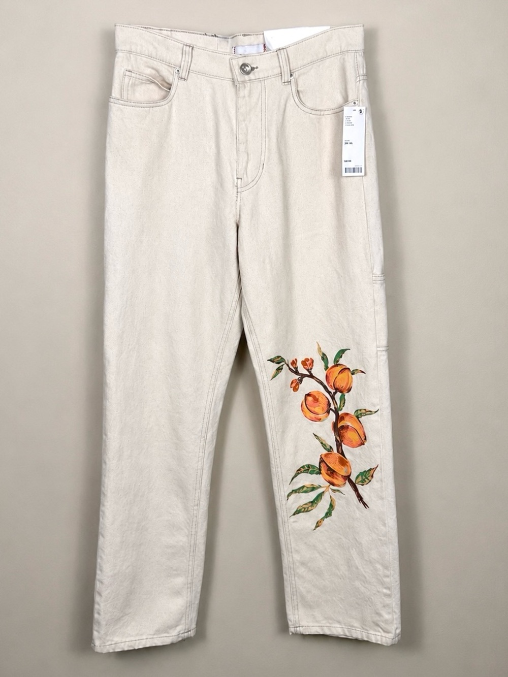 BDG Fruit Print Utility Jeans Creme Peach Print 28W 30L from Urban Outfitters
